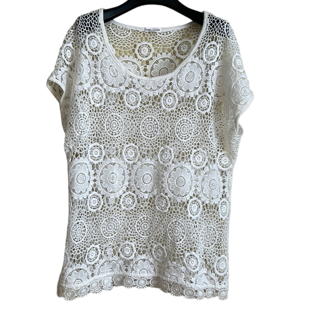Bohemian style women’s‎ top XXL white crochet applique